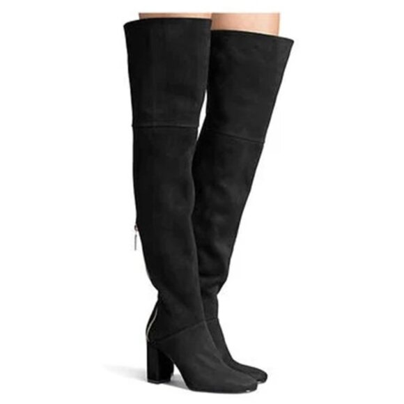 Stuart Weitzman Hardy 90 EUC Black Suede/Leather Over-the-Knee Boots Sexy Size 7 - Picture 1 of 14